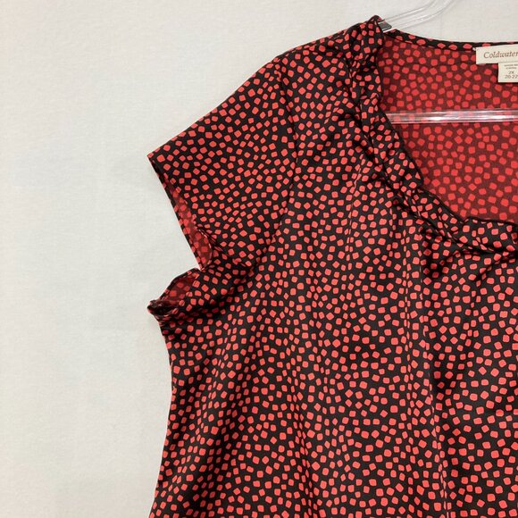 Coldwater Creek size 2X Black Red Polka Dot Ruffle Neck Short Sleeve Blouse - Picture 4 of 8